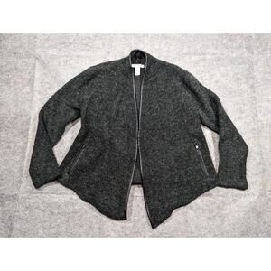 White House Black Market Wool Blend Moto Sweater Jacket Open Front Black Medium